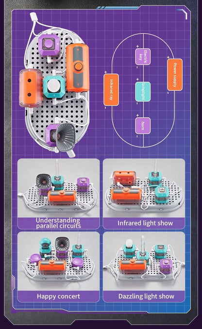 Educational robotics kit with components and circuits