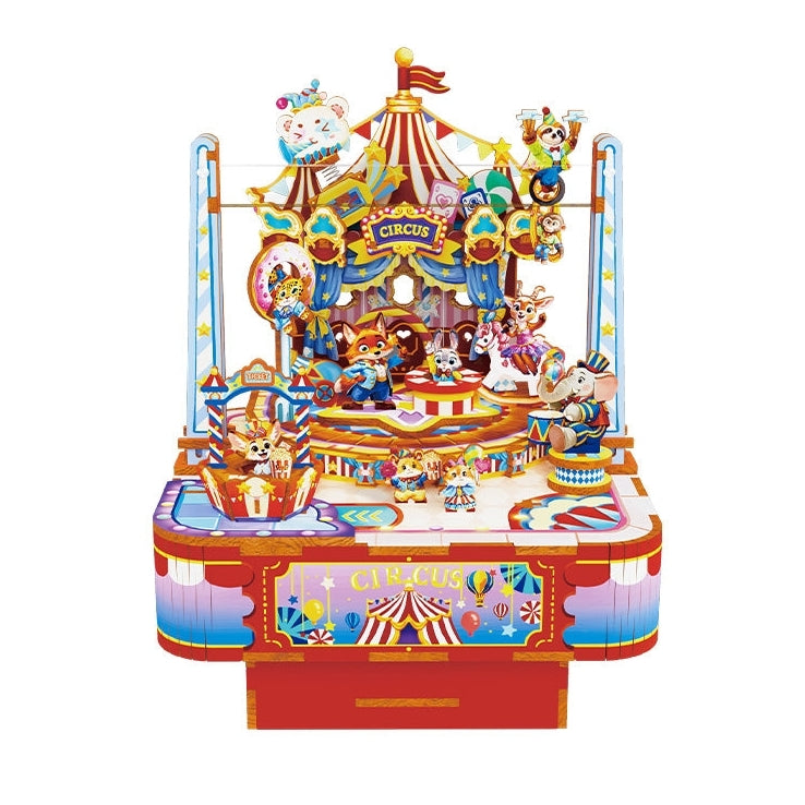 Colorful carnival-themed amusement park ride with animals 3D Wooden Puzzle model