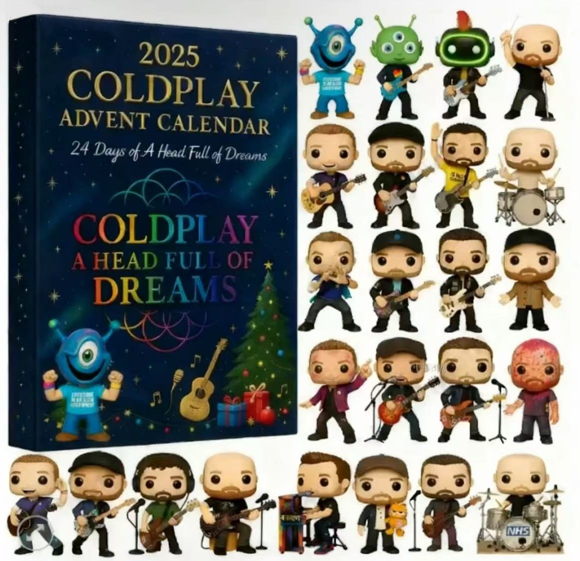 Coldplay 2025 advent calendar with character figures