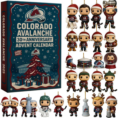 Colorado Avalanche 30th Anniversary Advent Calendar with various themed figurines.