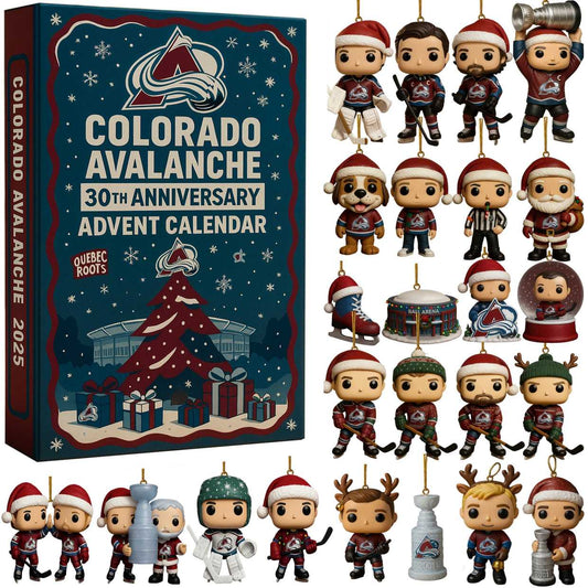 Colorado Avalanche 30th Anniversary Advent Calendar with various themed figurines.