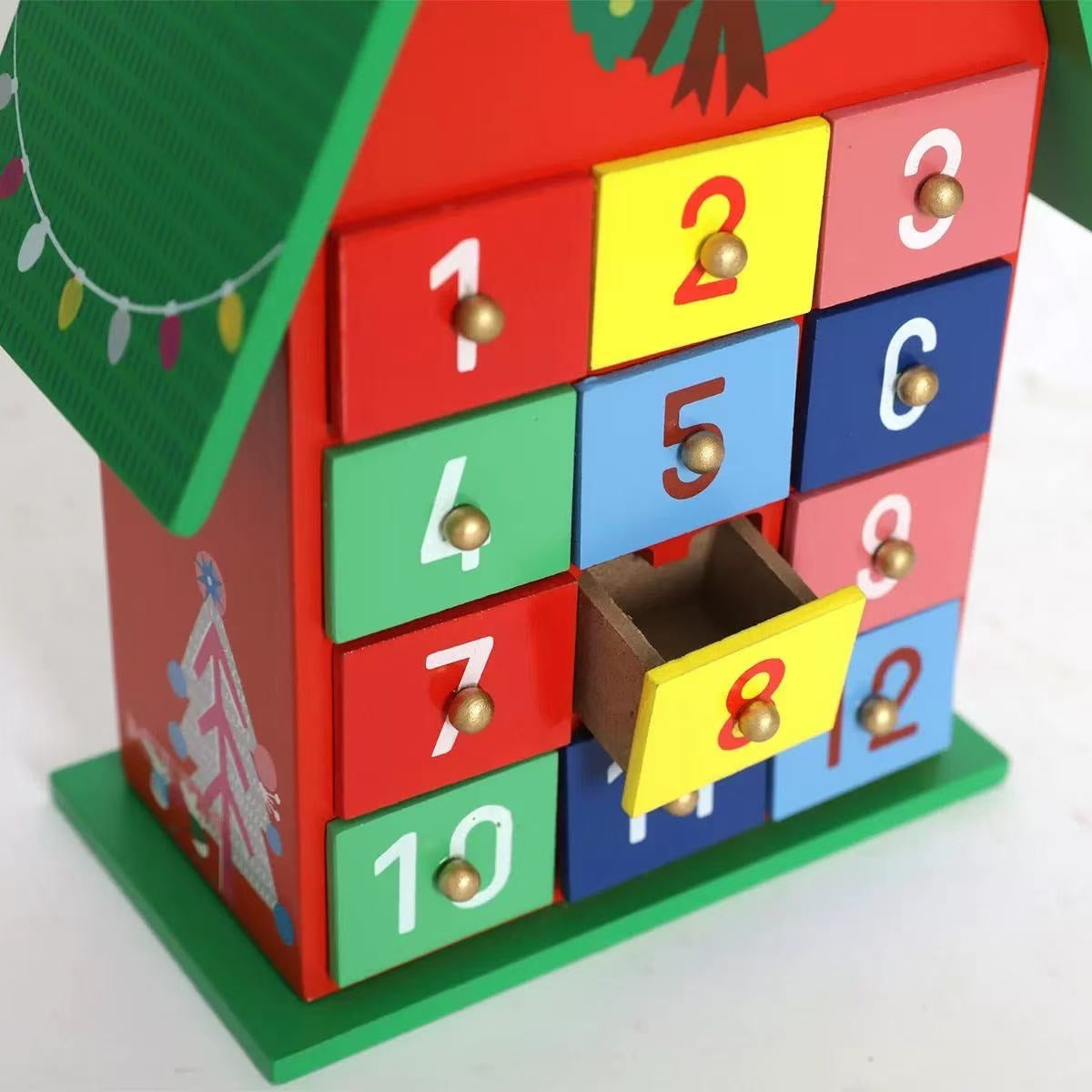 Colorful Christmas House Countdown Wooden Advent Calendar