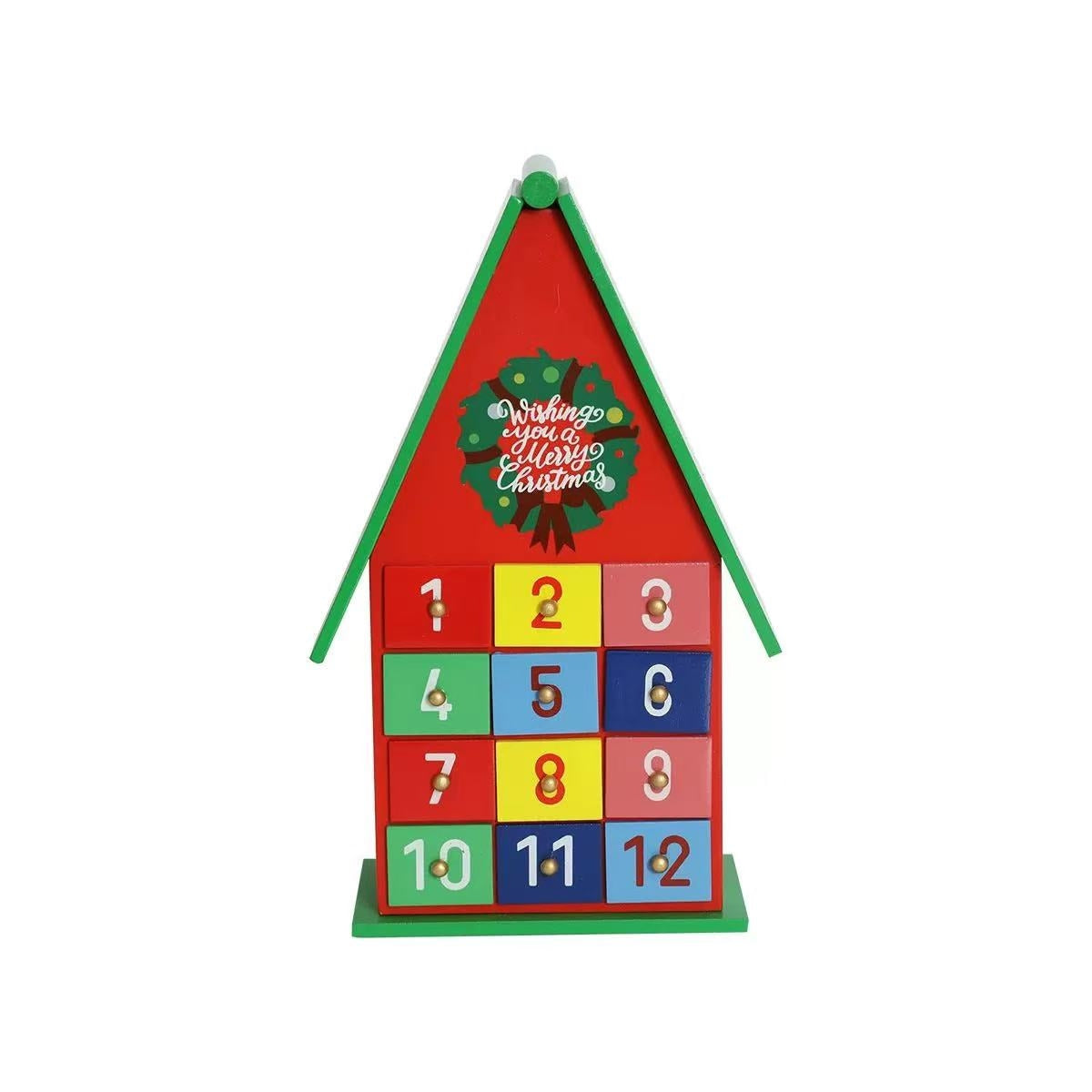 Colorful Christmas House Countdown Wooden Advent Calendar