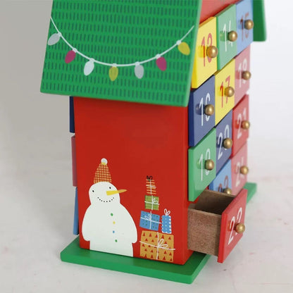 Colorful Christmas House Countdown Wooden Advent Calendar