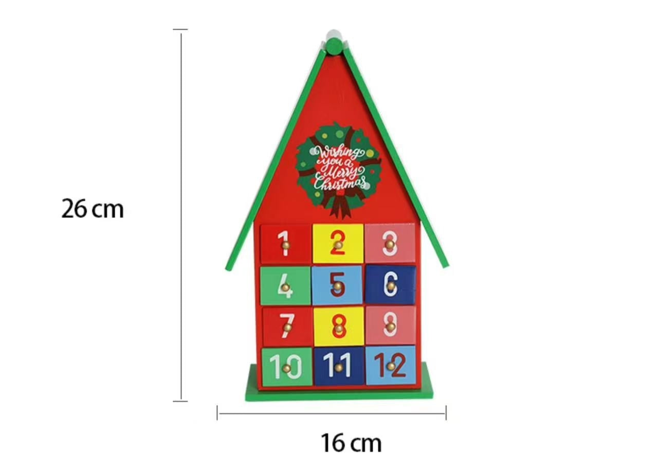 Colorful Christmas House Countdown Wooden Advent Calendar