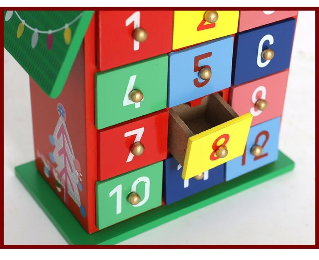 Colorful Christmas House Countdown Wooden Advent Calendar