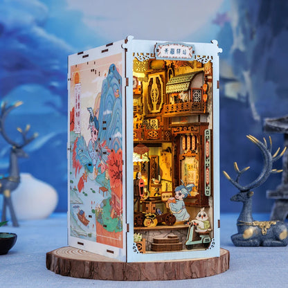 Azure Phoenix Lodge DIY Book Nook Kit, 3D Wooden Puzzles Bookends, Bookshelf Insert Decor Model, Miniature House Book Stand Diorama