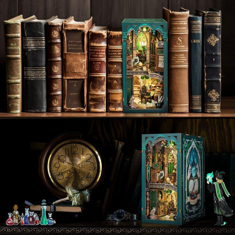 Darkness Common Room DIY Book Nook Kit, a magic college series miniature crafts inspired by Harry Potter, with abundant scenes, snap-in design, dust cover, perfect for bookend lovers, model building lovers, dollhouse collectors, bookshelf insert decor. A great DIY project for wizarding world lovers.