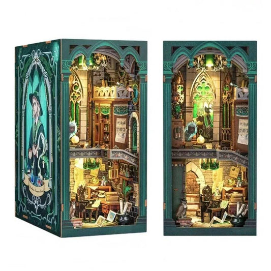 Darkness Common Room DIY Book Nook Kit, a magic college series miniature crafts inspired by Harry Potter, with abundant scenes, snap-in design, dust cover, perfect for bookend lovers, model building lovers, dollhouse collectors, bookshelf insert decor. A great DIY project for wizarding world lovers.