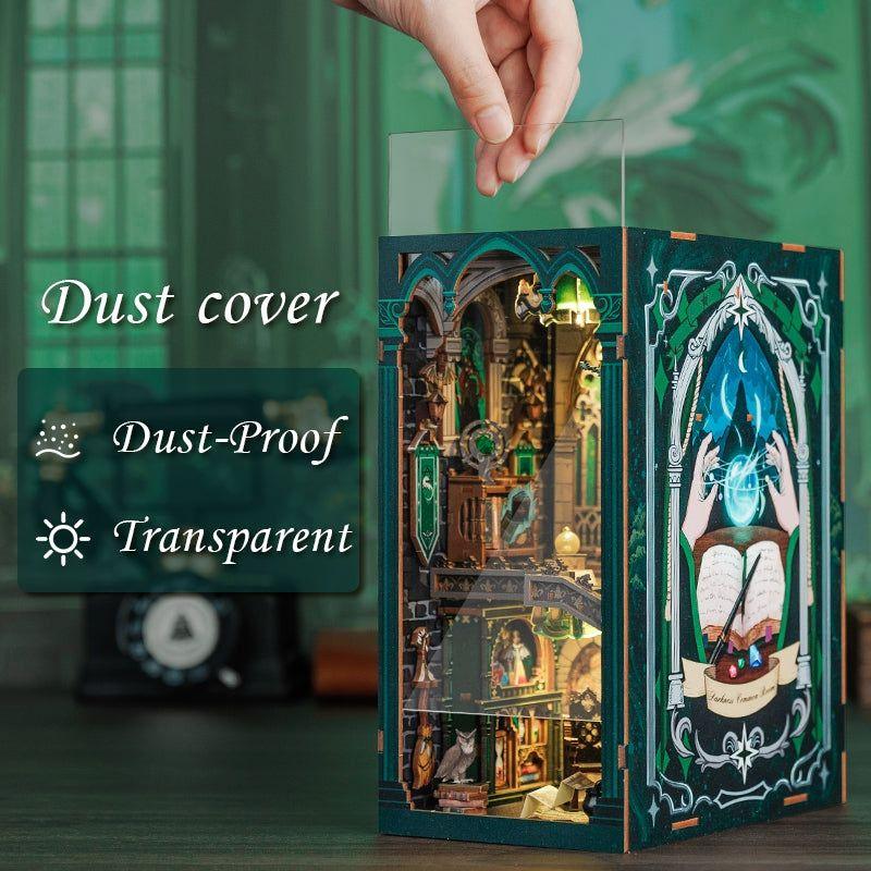 Darkness Common Room DIY Book Nook Kit, a magic college series miniature crafts inspired by Harry Potter, with abundant scenes, snap-in design, dust cover, perfect for bookend lovers, model building lovers, dollhouse collectors, bookshelf insert decor. A great DIY project for wizarding world lovers.