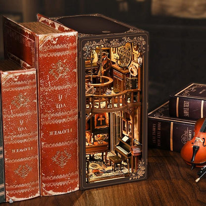 Decorative wooden book nook with a hidden miniature Detective's Study inside