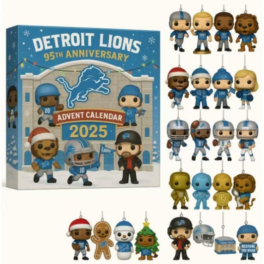 Detroit Lions 95th Anniversary Advent Calendar with figurines on a white background