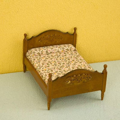 Dollhouse Bedroom Miniature Walnut Wood Double Bed in 1:12 scale