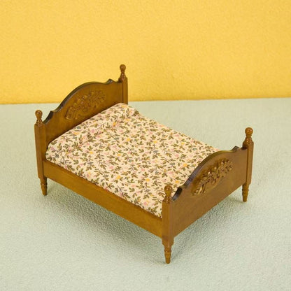 Dollhouse Bedroom Miniature Walnut Wood Double Bed in 1:12 scale