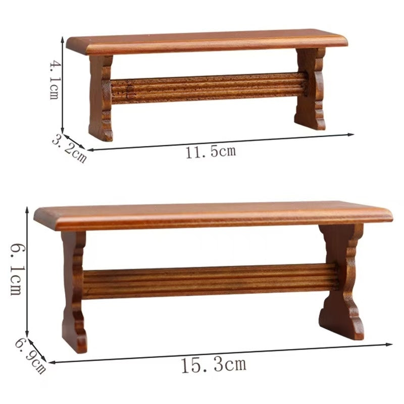 Dollhouse Furniture Picnic Table and Bench Set, including table and bench in 1:12 scale. Ideal for miniature outdoor scene