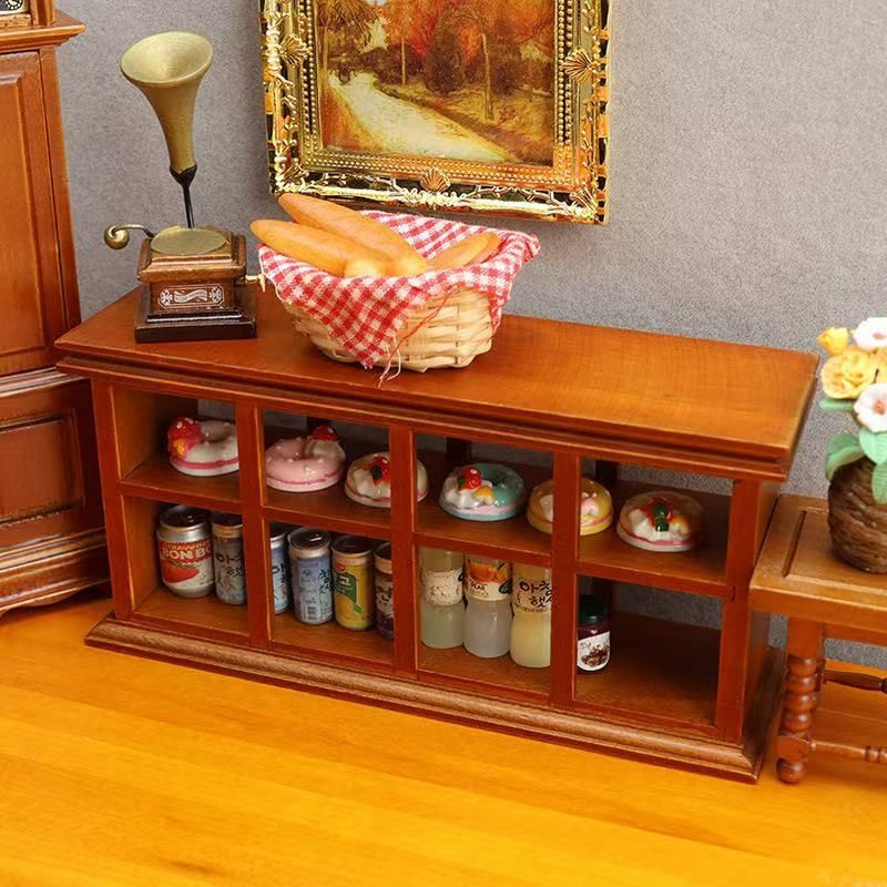 Brown Dollhouse Furniture Wooden Bakery Cabinet in 1:12 scale