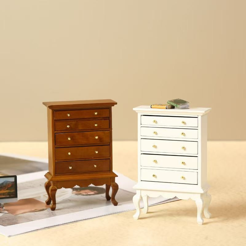 Miniature Bedroom 5-Drawer Chest Wood Dresser for Dollhouses in 1:12 scale