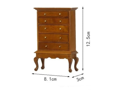 Miniature Bedroom 5-Drawer Chest Wood Dresser for Dollhouses in 1:12 scale