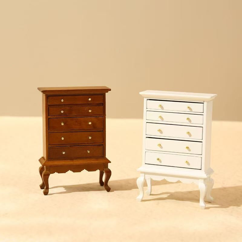 Miniature Bedroom 5-Drawer Chest Wood Dresser for Dollhouses in 1:12 scale