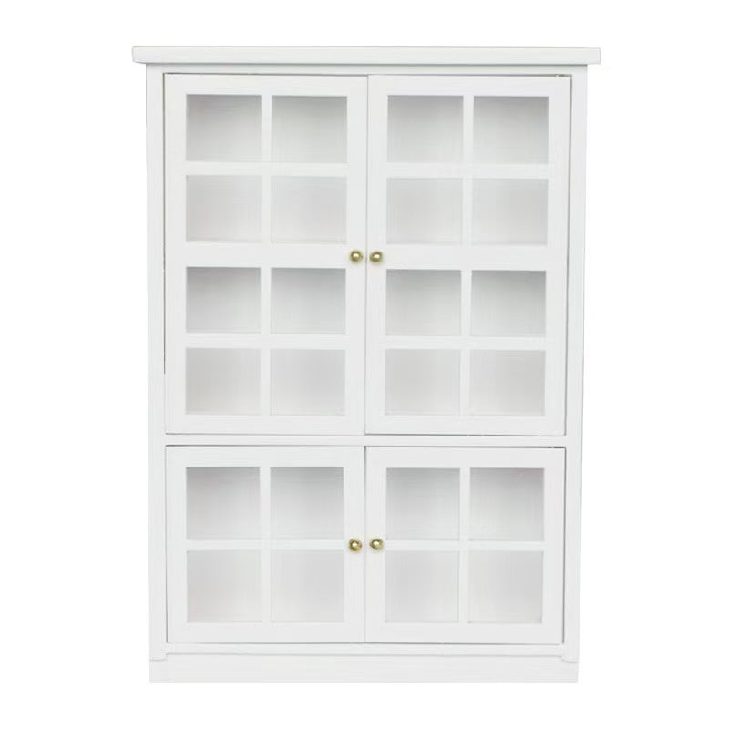 1:12 scale White Wooden Dollhouse Miniature China Hutch with Lower Cabinet for dinning room furniture, featuring realistic details and versatile storage.