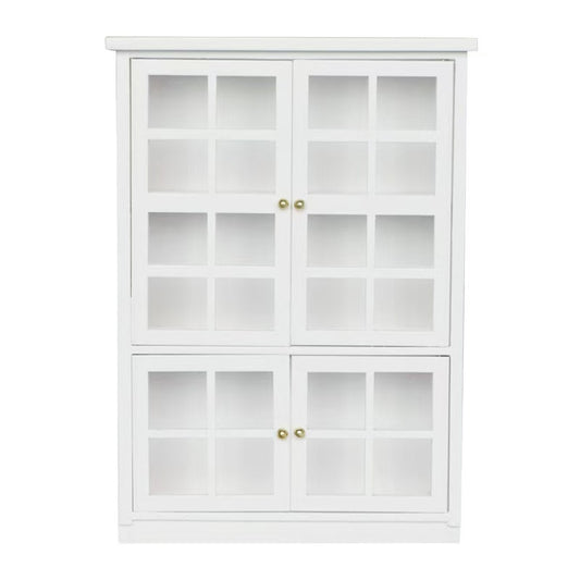 1:12 scale White Wooden Dollhouse Miniature China Hutch with Lower Cabinet for dinning room furniture, featuring realistic details and versatile storage.