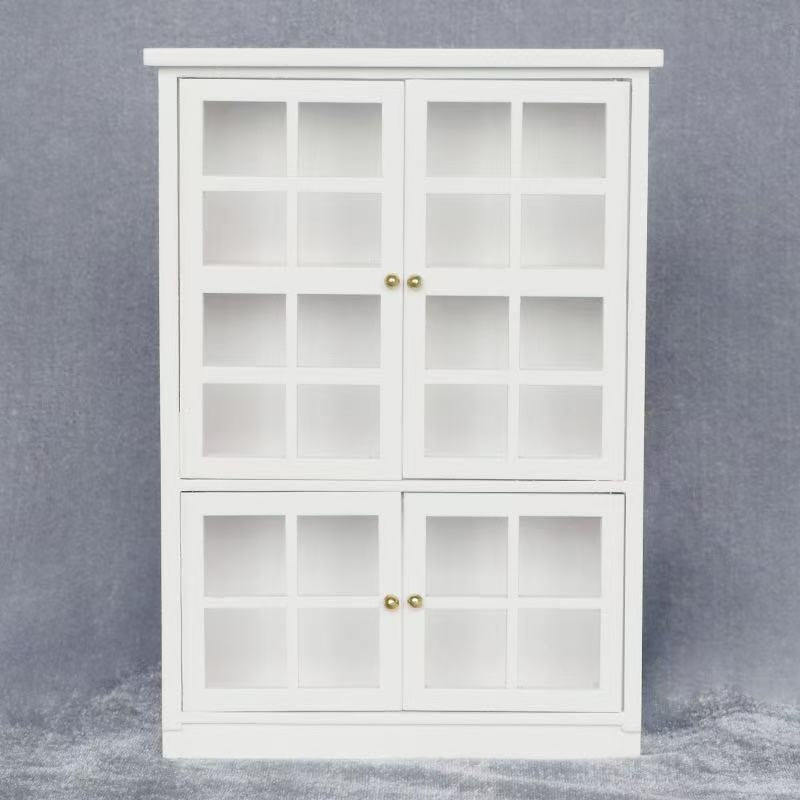 1:12 scale White Wooden Dollhouse Miniature China Hutch with Lower Cabinet for dinning room furniture, featuring realistic details and versatile storage