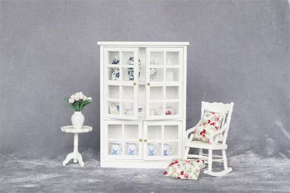 1:12 scale White Wooden Dollhouse Miniature China Hutch with Lower Cabinet for dinning room furniture, featuring realistic details and versatile storage