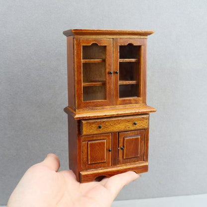 1:12 scale Wooden Dollhouse Miniature Display Cabinet and Bookcase for living room furniture, featuring realistic details and versatile storage.