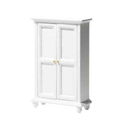 white Dollhouse Miniature Furniture Double-door Wood Wardrobe in 1:12 scale