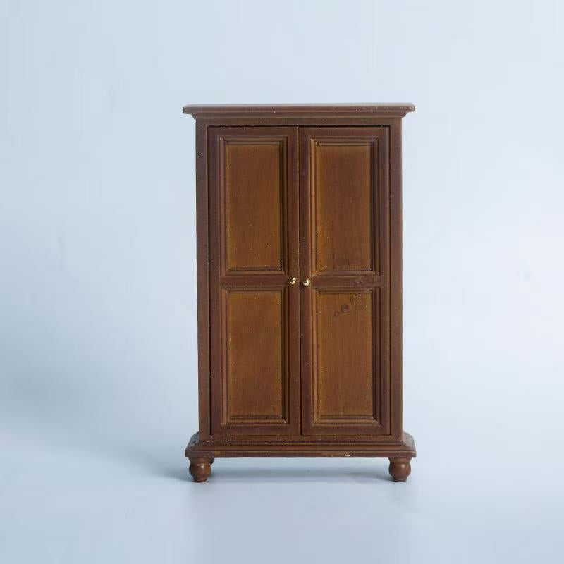 brown Dollhouse Miniature Furniture Double-door Wood Wardrobe in 1:12 scale