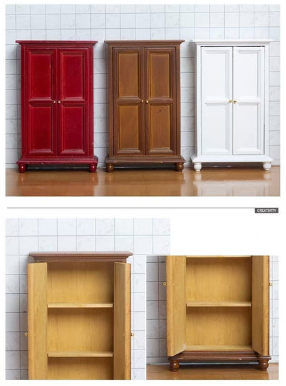 Dollhouse Miniature Furniture Double-door Wood Wardrobe in 1:12 scale