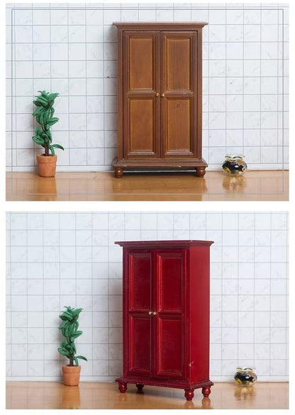 Dollhouse Miniature Furniture Double-door Wood Wardrobe in 1:12 scale