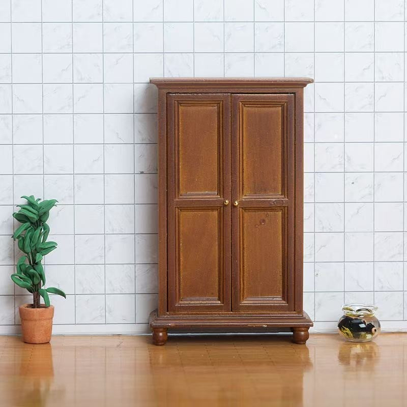 Dollhouse Miniature Furniture Double-door Wood Wardrobe in 1:12 scale