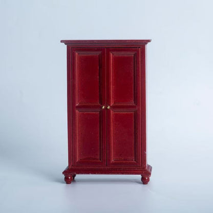 red Dollhouse Miniature Furniture Double-door Wood Wardrobe in 1:12 scale