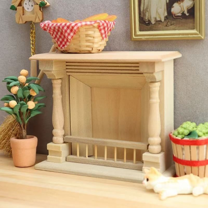 dollhouse unfinished wooden fireplace in 1:12 scale miniatures, perfect for cozy interiors scenes