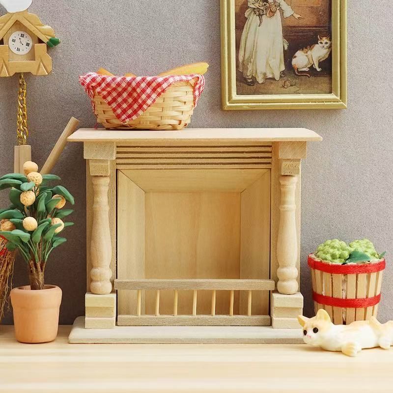 dollhouse unfinished wooden fireplace in 1:12 scale miniatures, perfect for cozy interiors scenes