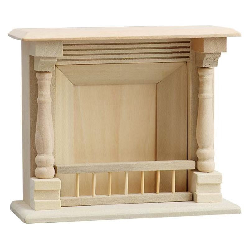 dollhouse unfinished wooden fireplace in 1:12 scale miniatures, perfect for cozy interiors scenes