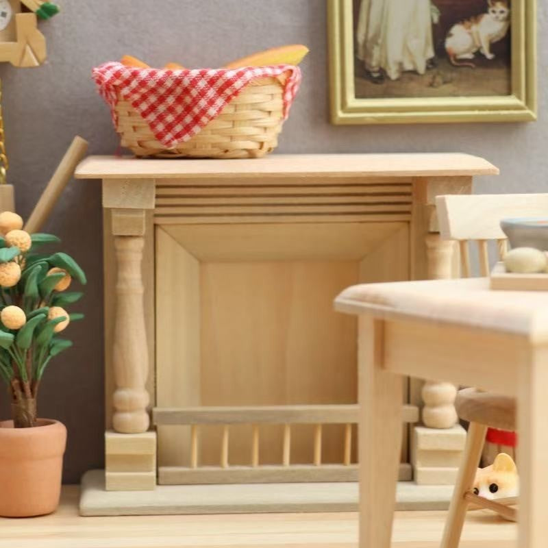 dollhouse unfinished wooden fireplace in 1:12 scale miniatures, perfect for cozy interiors scenes