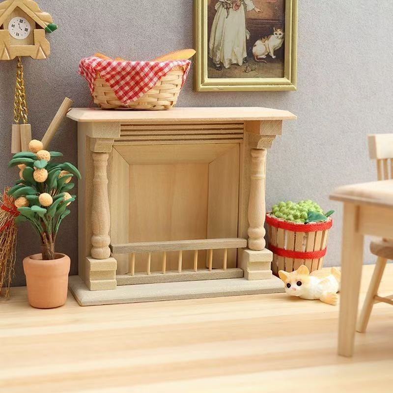 dollhouse unfinished wooden fireplace in 1:12 scale miniatures, perfect for cozy interiors scenes