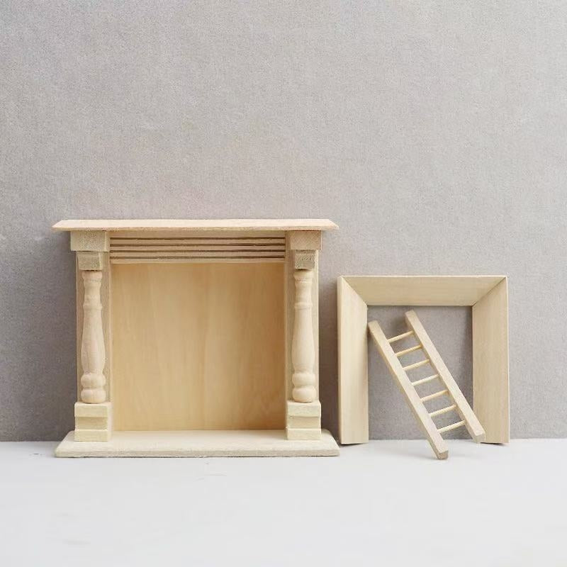 dollhouse unfinished wooden fireplace in 1:12 scale miniatures, perfect for cozy interiors scenes