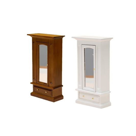 Brown and White Miniature Bedroom Wardrobe with mirror for Dollhouses in 1:12 scale