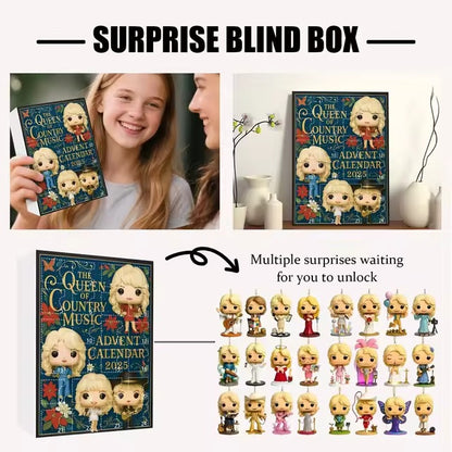 Advent calendar with figurines and text 'Surprise Blind Box' and 'Multiple surprises waiting for you to unlock'.