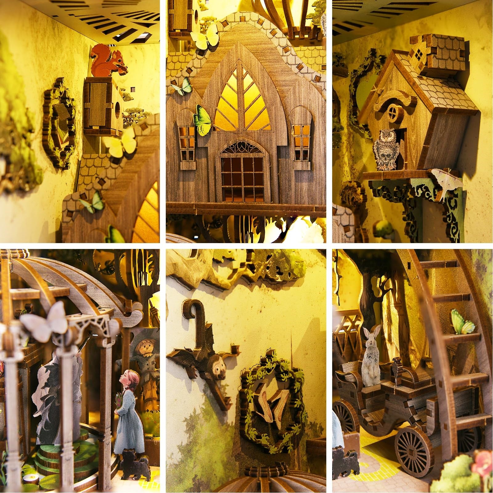 Dorothy's Journey DIY book nook kit, 3D Wooden Puzzles Bookend, Bookshelf Insert Decor Diorama, Miniature house crafts
