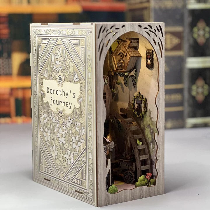 Dorothy's Journey DIY book nook kit, 3D Wooden Puzzles Bookend, Bookshelf Insert Decor Diorama, Miniature house crafts