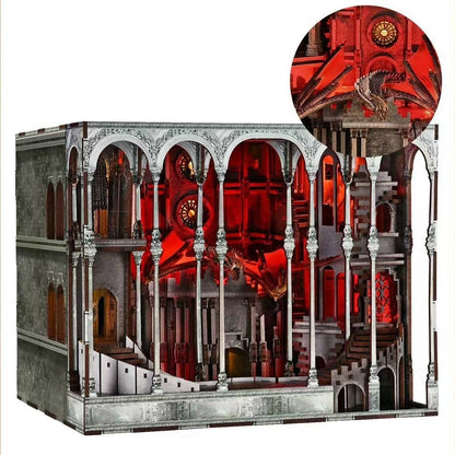 Book Nook Model of a cathedral with intricate details on a white background