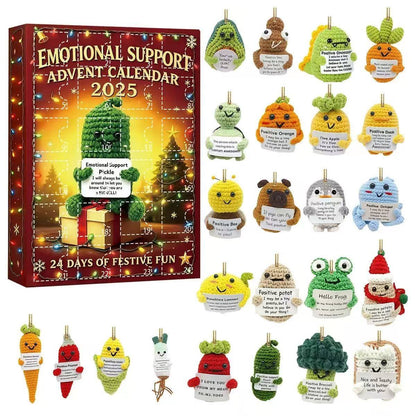Emotional Support Advent Calendar 2025 with small plush figures and packaging.