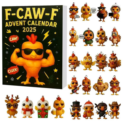 F-Caw-F Chicken Advent Calendar box, Each of the 24 doors hides a 2D flat acrylic surprise mini figure ornament