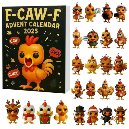 F-Caw-F Chicken Advent Calendar box, Each of the 24 doors hides a 2D flat acrylic surprise mini figure ornament
