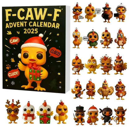 F-Caw-F Chicken Advent Calendar box, Each of the 24 doors hides a 2D flat acrylic surprise mini figure ornament