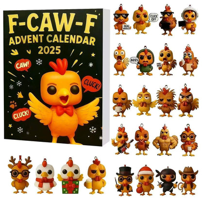 F-Caw-F Chicken Advent Calendar box, Each of the 24 doors hides a 2D flat acrylic surprise mini figure ornament